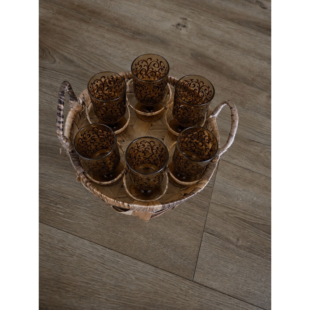 Vintage MCM Basket Woven Bamboo 6 Space Serving Caddy
